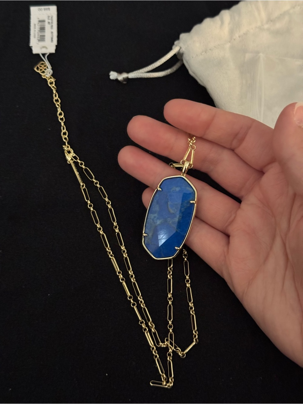 Kendra Scott Gold Necklace with Deep Blue Pendant